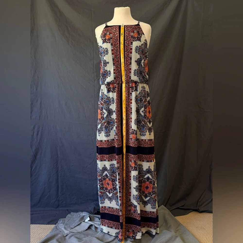 Christopher & Banks CB Established 1962 Pleated Maxi Dress Sz 16 Navy Orange - Picture 2 of 9